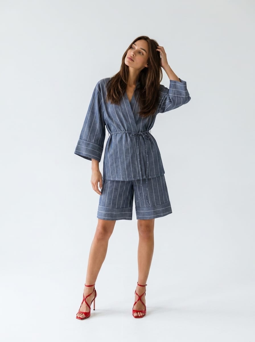 Coordinato Isidora - Blu jeans riga bianca donna