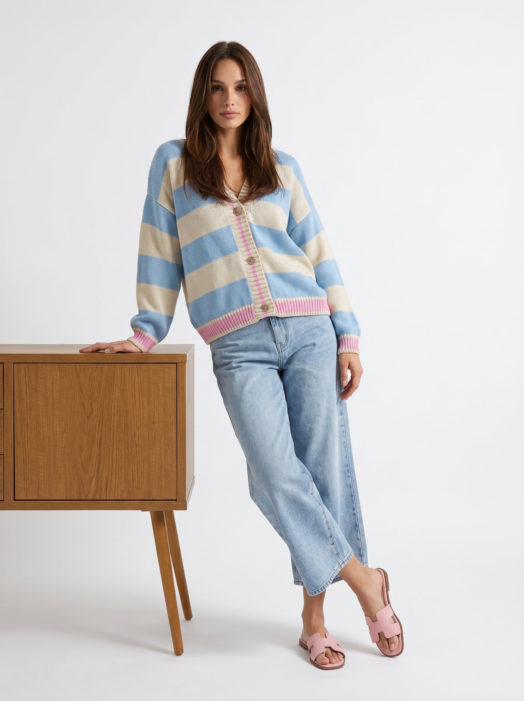 Cardigan Soleil - Rigato azzurro e panna donna