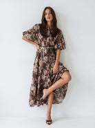 Abito Flavia - Marrone fiori beige donna