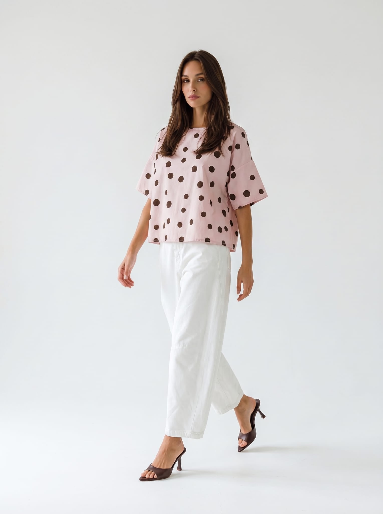 Blusa Elira- Rosa pois marrone donna