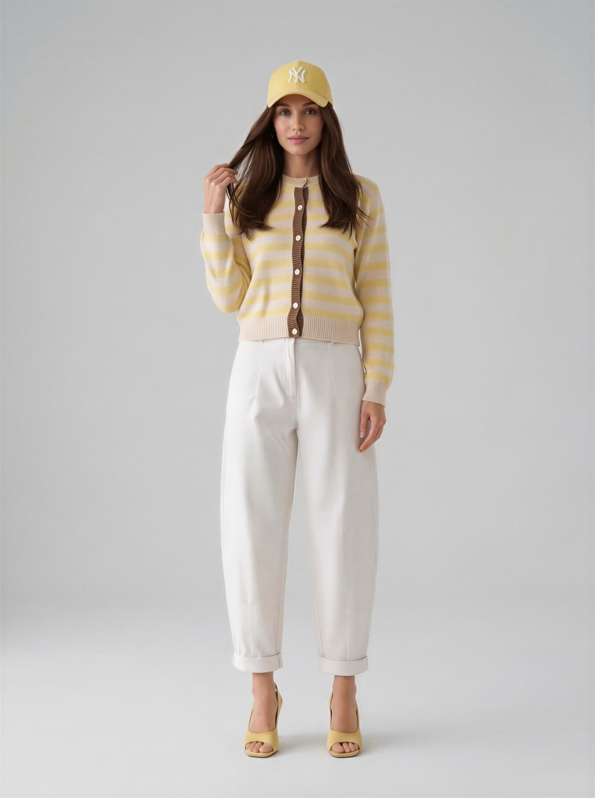 Cardigan Luma a righe con bottoni e profili - giallo donna