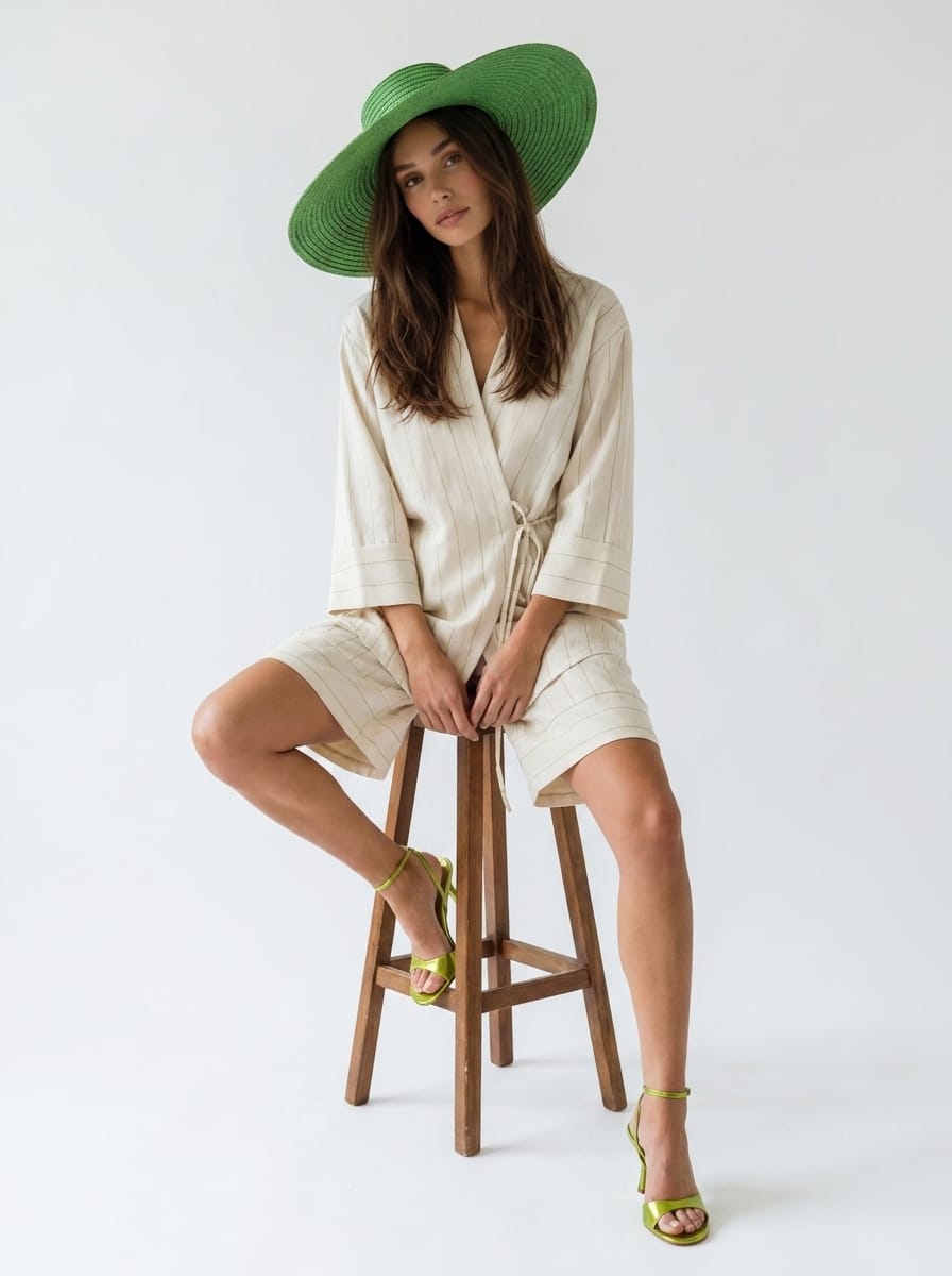 Coordinato Isidora - Burro riga verde donna