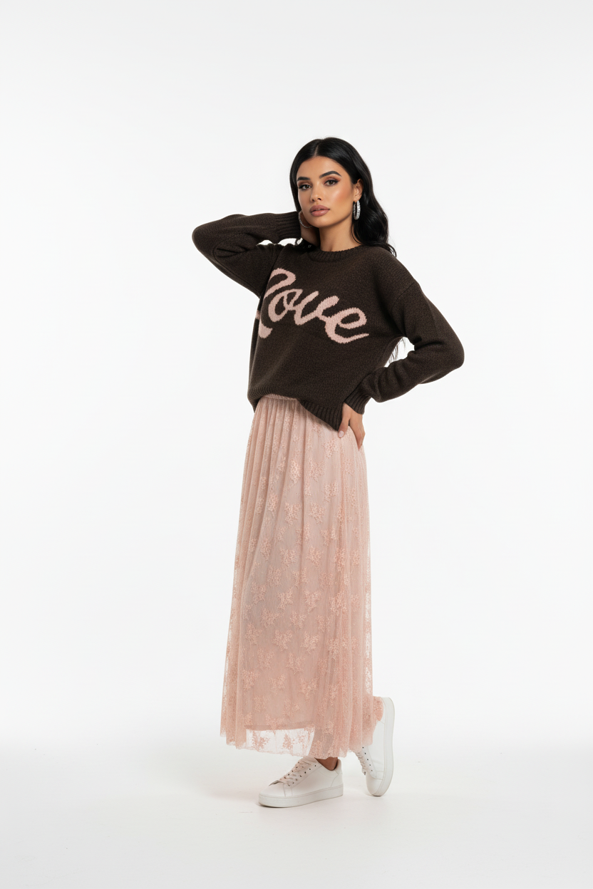 Love – Pull lana caldo con stampa Marrone donna