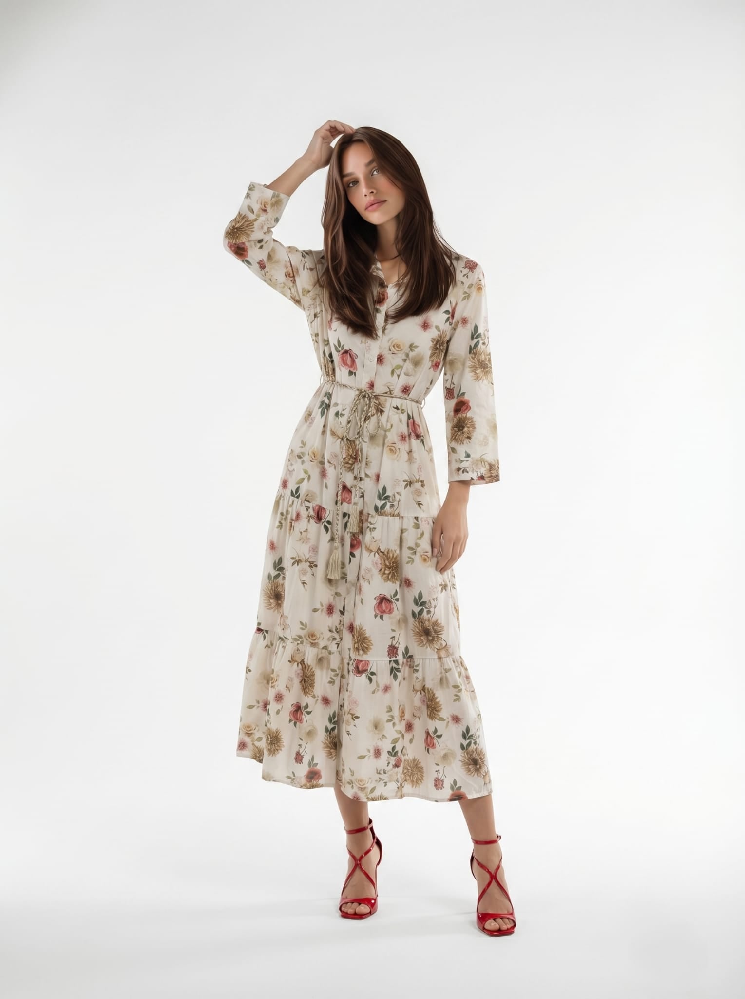 Abito Florelle chemisier fiori di campo - Rosso donna