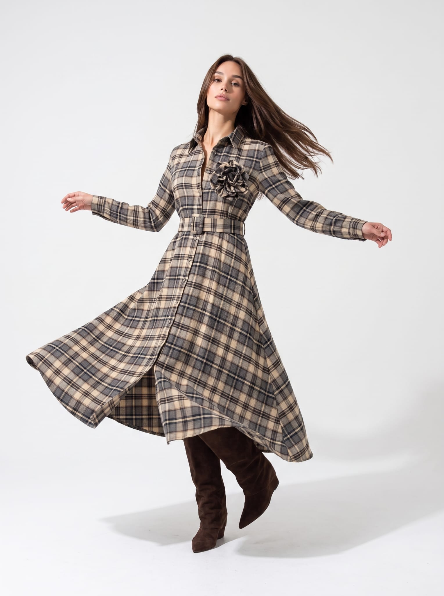Chemisier Ottavia - Check Beige Abito donna