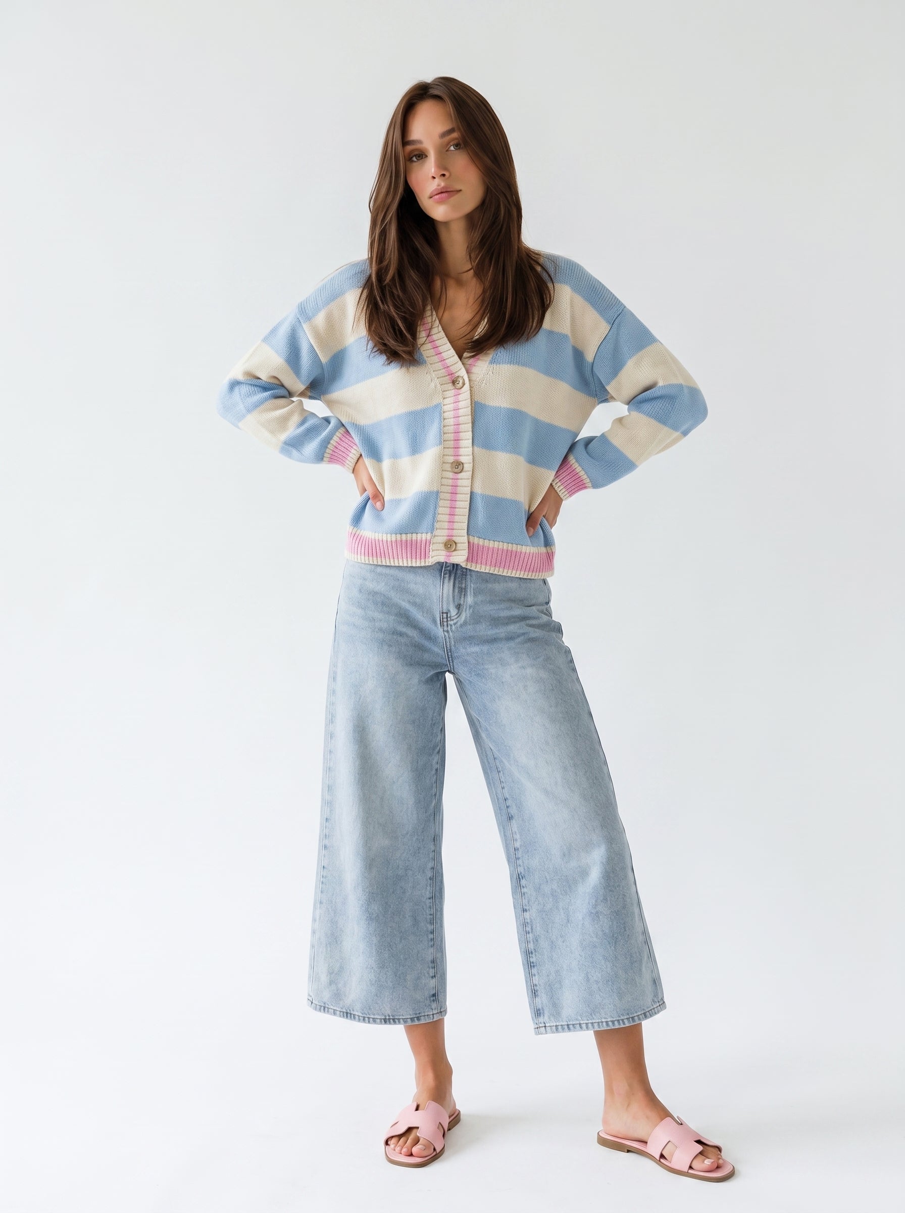 Cardigan Soleil - Rigato azzurro e panna donna