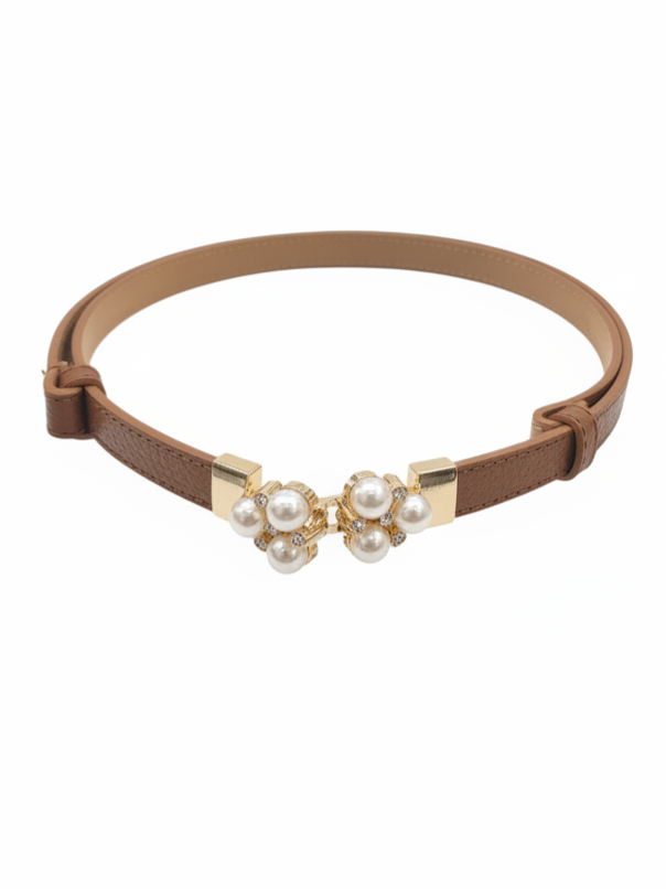 Cintura Perla in vera pelle con fibbia gioiello donna