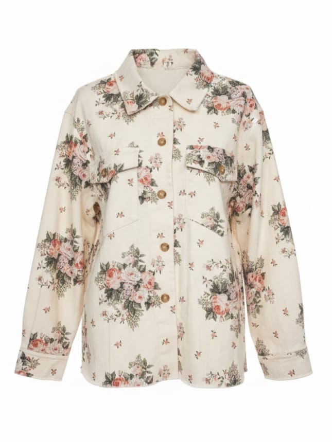 Giacca camicia Lavinia - Fantasia floreale crema e rosa donna