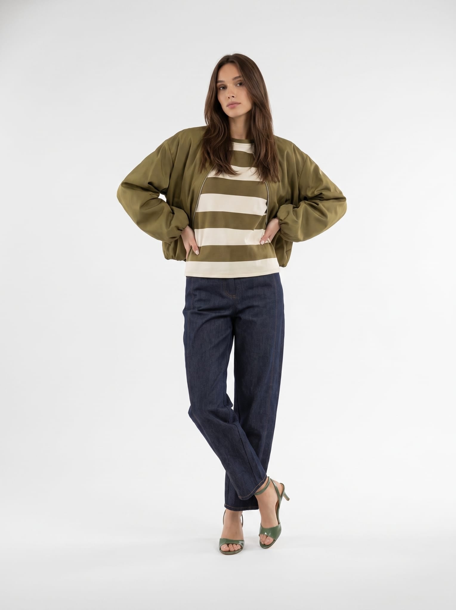 T-Shirt Zaira - Verde olio rigata T-Shirt donna