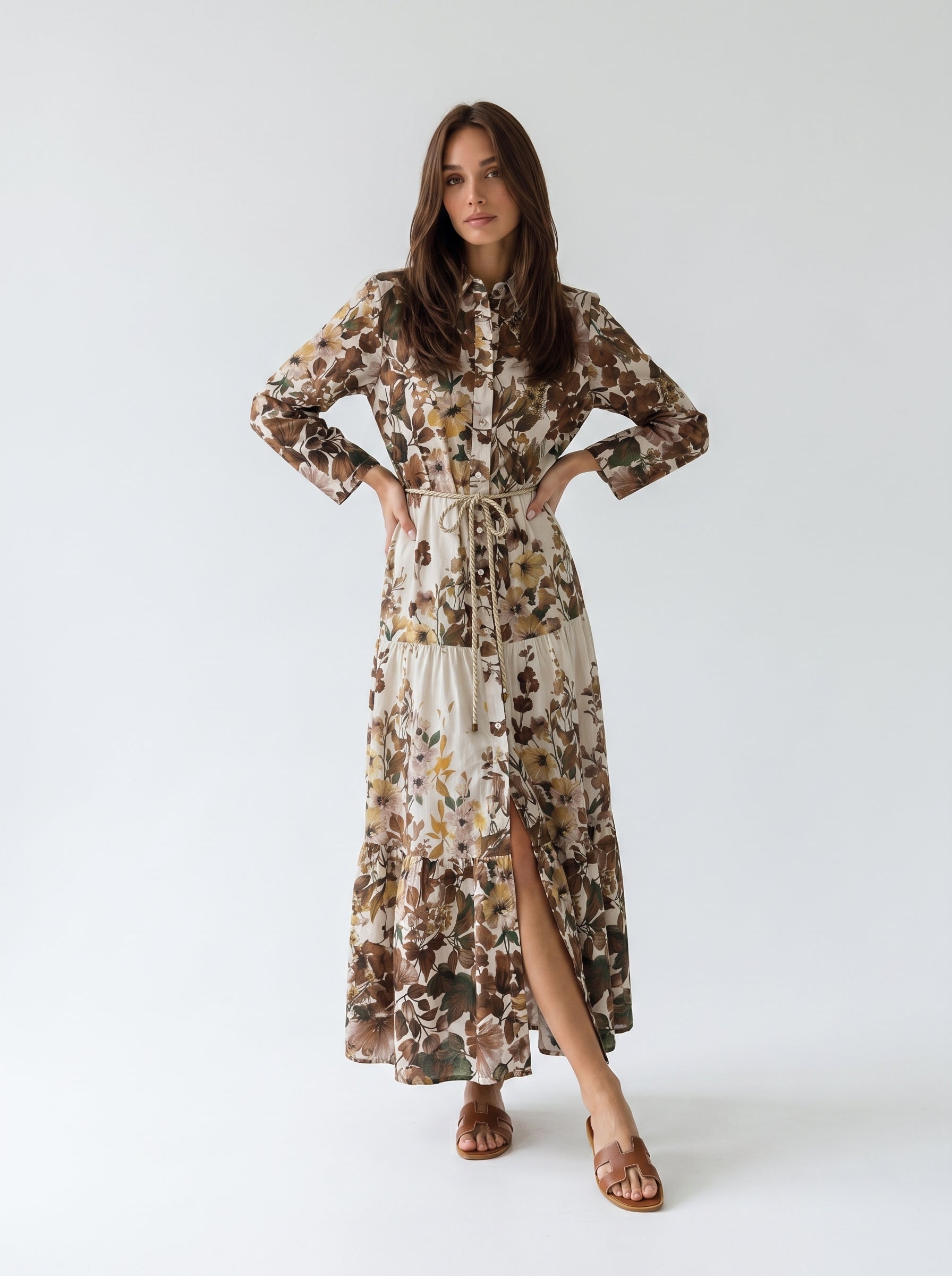 Abito Florelle chemisier in mussola - Verde fiori grandi donna