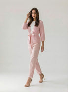 Cardigan Elara traforato con cintura- Rosa donna