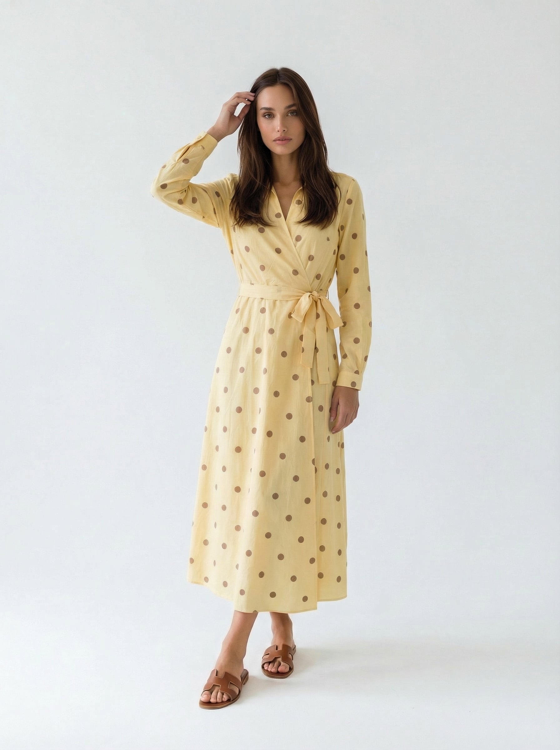 Abito Alba a pois con chiusura kimono – giallo donna
