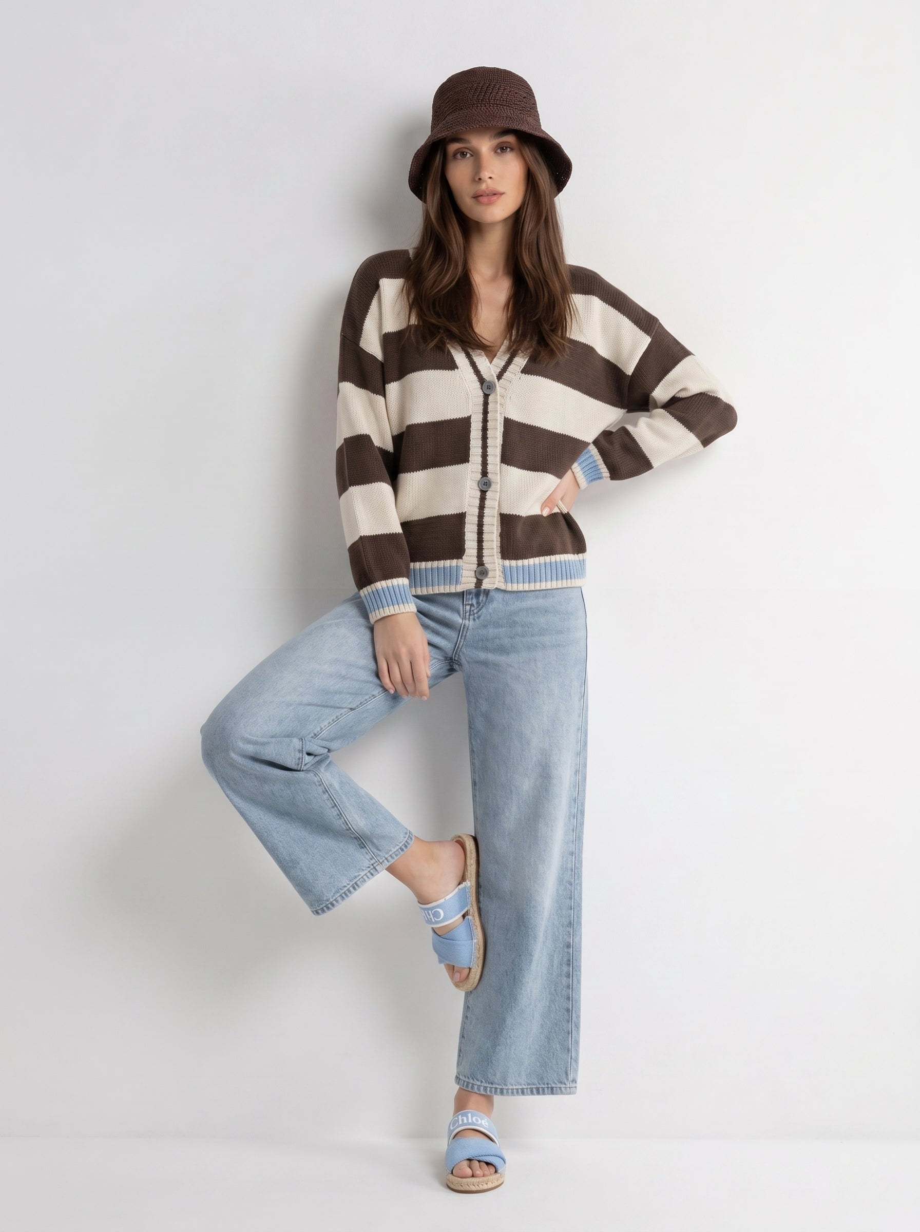 Cardigan Soleil - Rigato marrone e panna donna