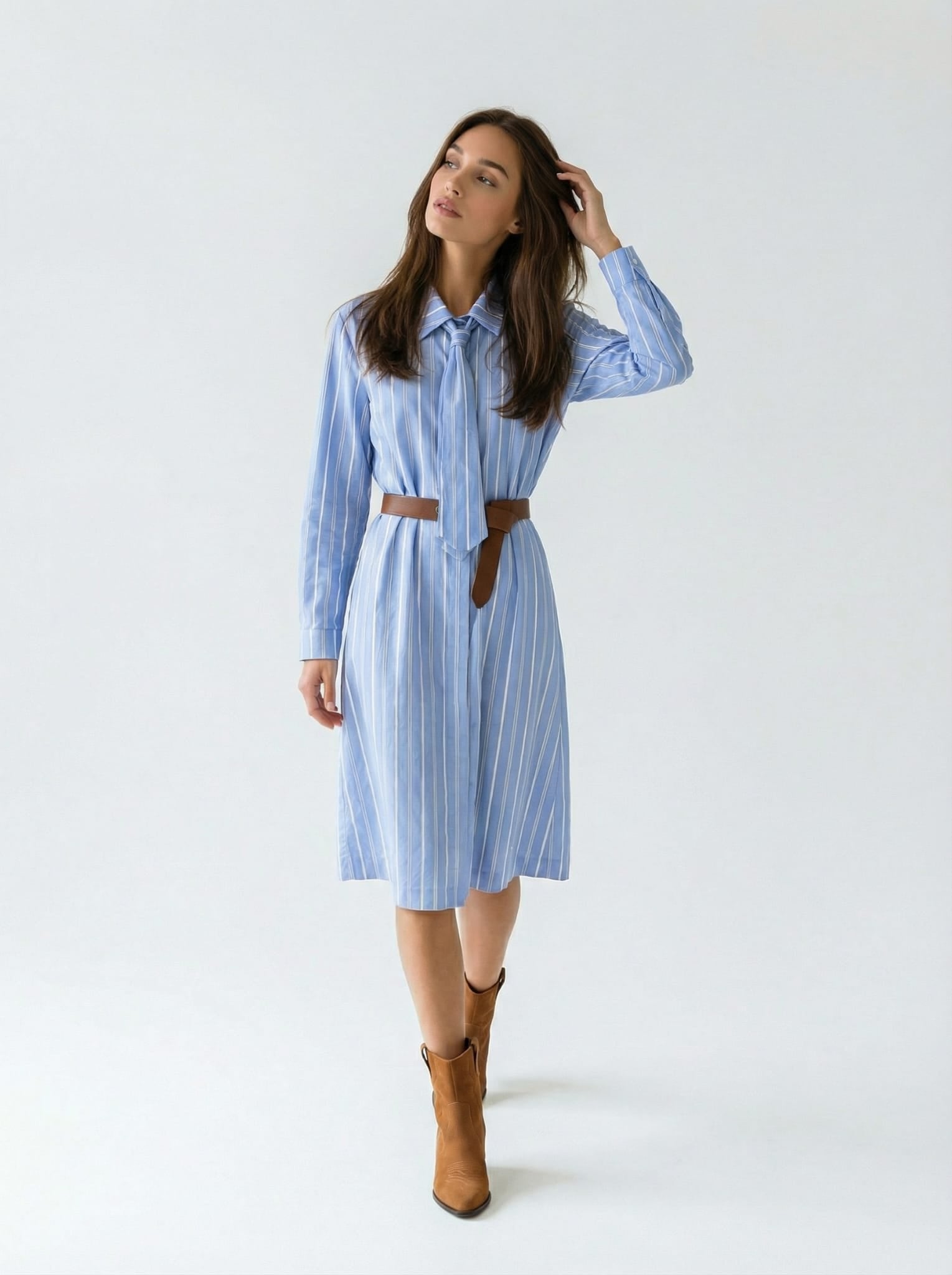 Abito chemisier Beatrice - Azzurro riga larga donna