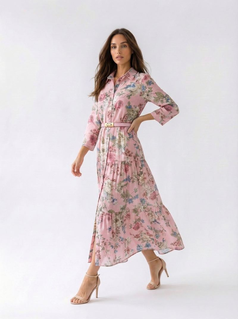 Abito Florelle chemisier in mussola - Rosa donna