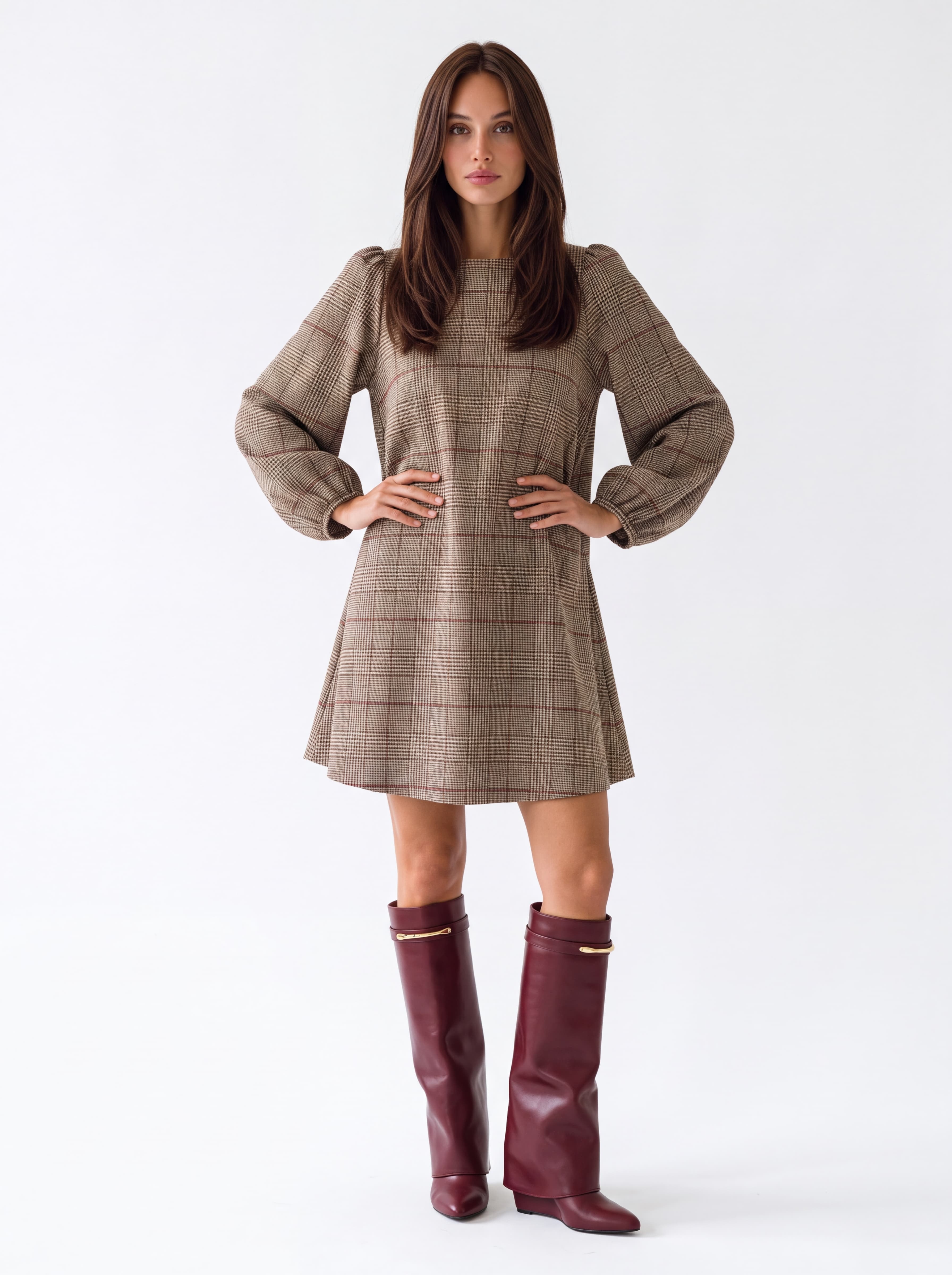 Abito Celestine – Beige Check / Bordeaux Abito donna