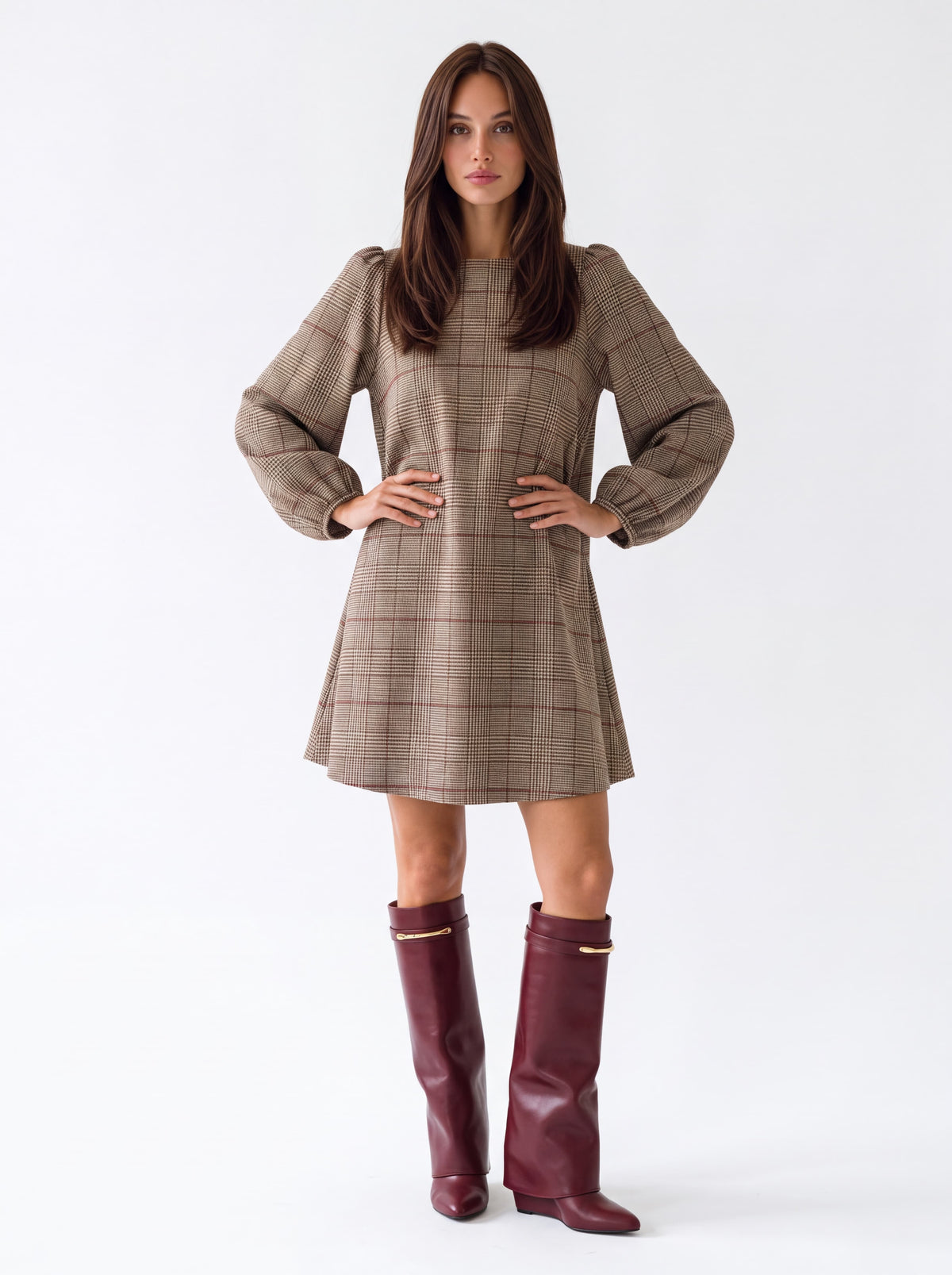 Abito Celestine – Beige Check / Bordeaux Abito donna