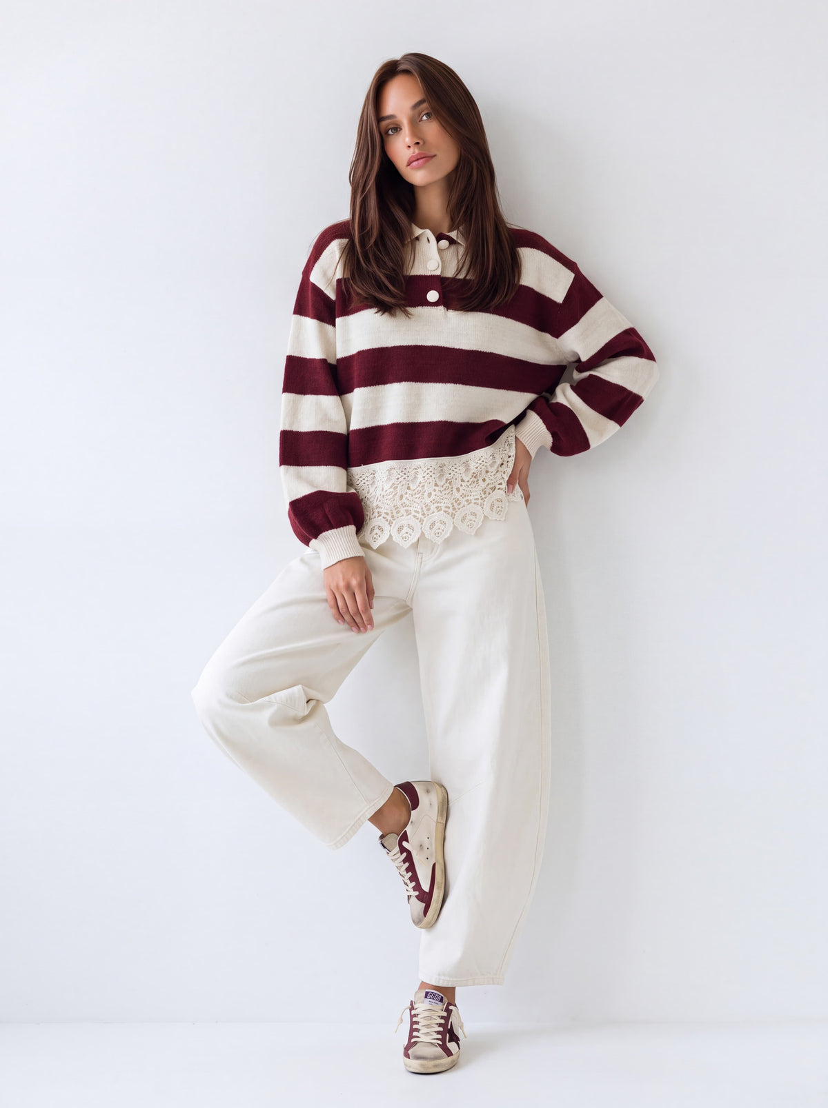 Polo Sélen– Bordeaux / Panna Maglia donna