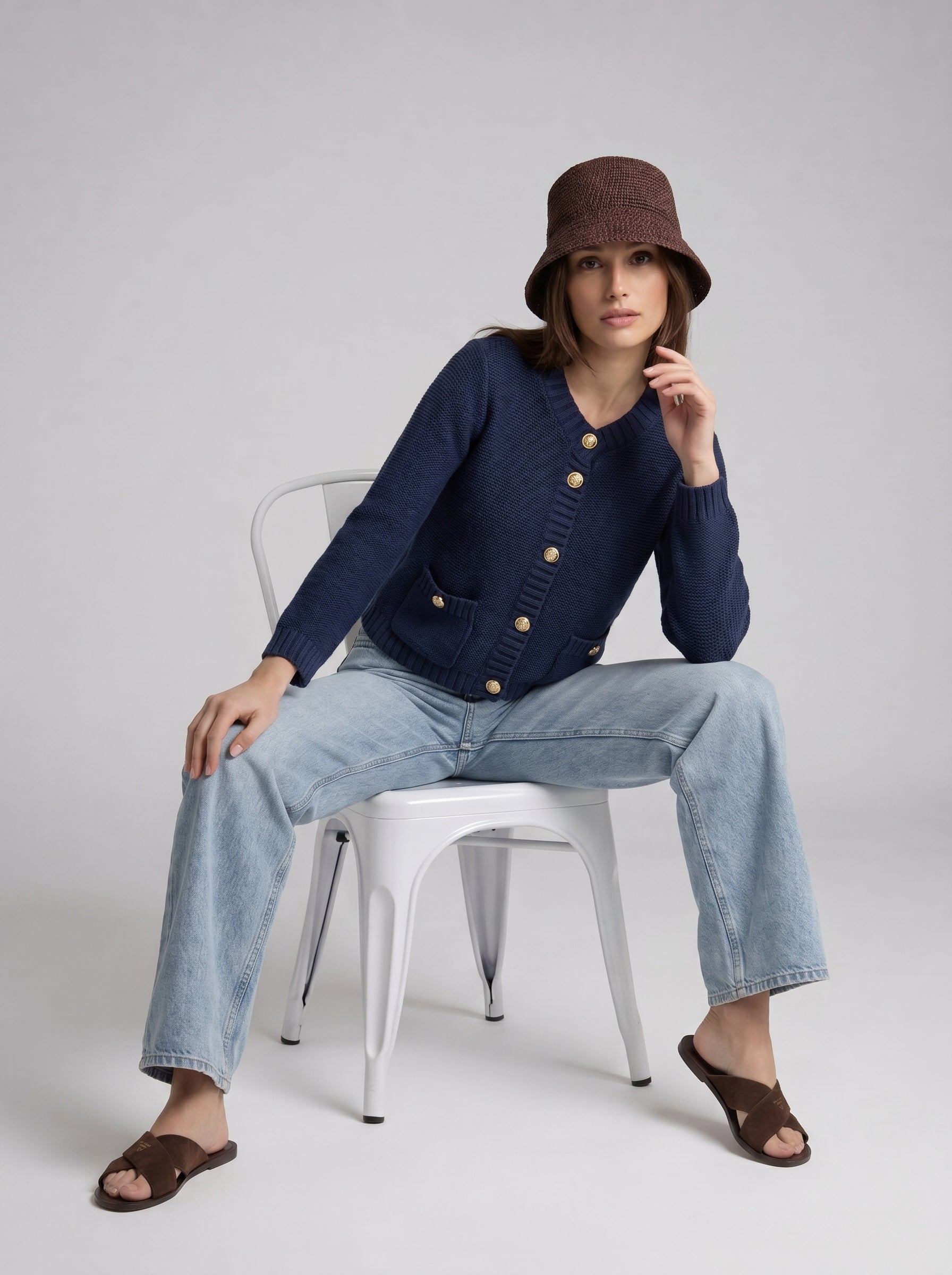 Cardigan Mirea con bottoni gioiello - Blu donna