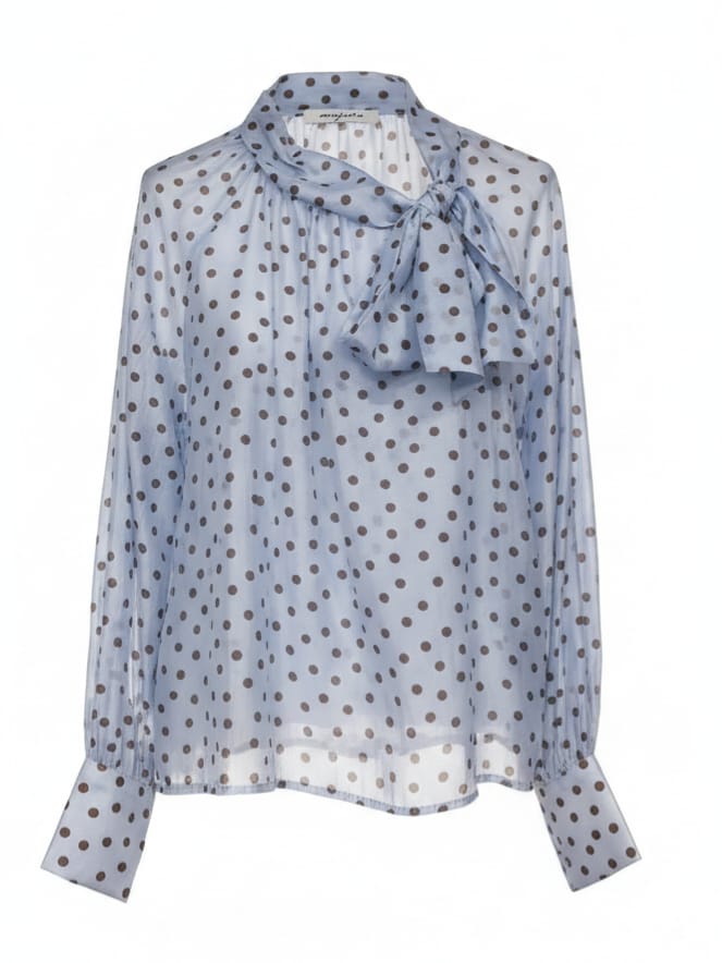 Camicia Luna - Azzurro con pois marrone donna