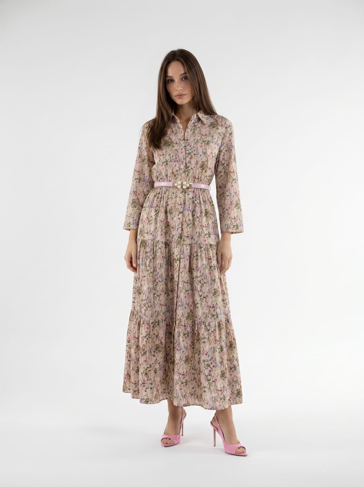 Abito Florelle chemisier in mussola - Rosa Floreale donna