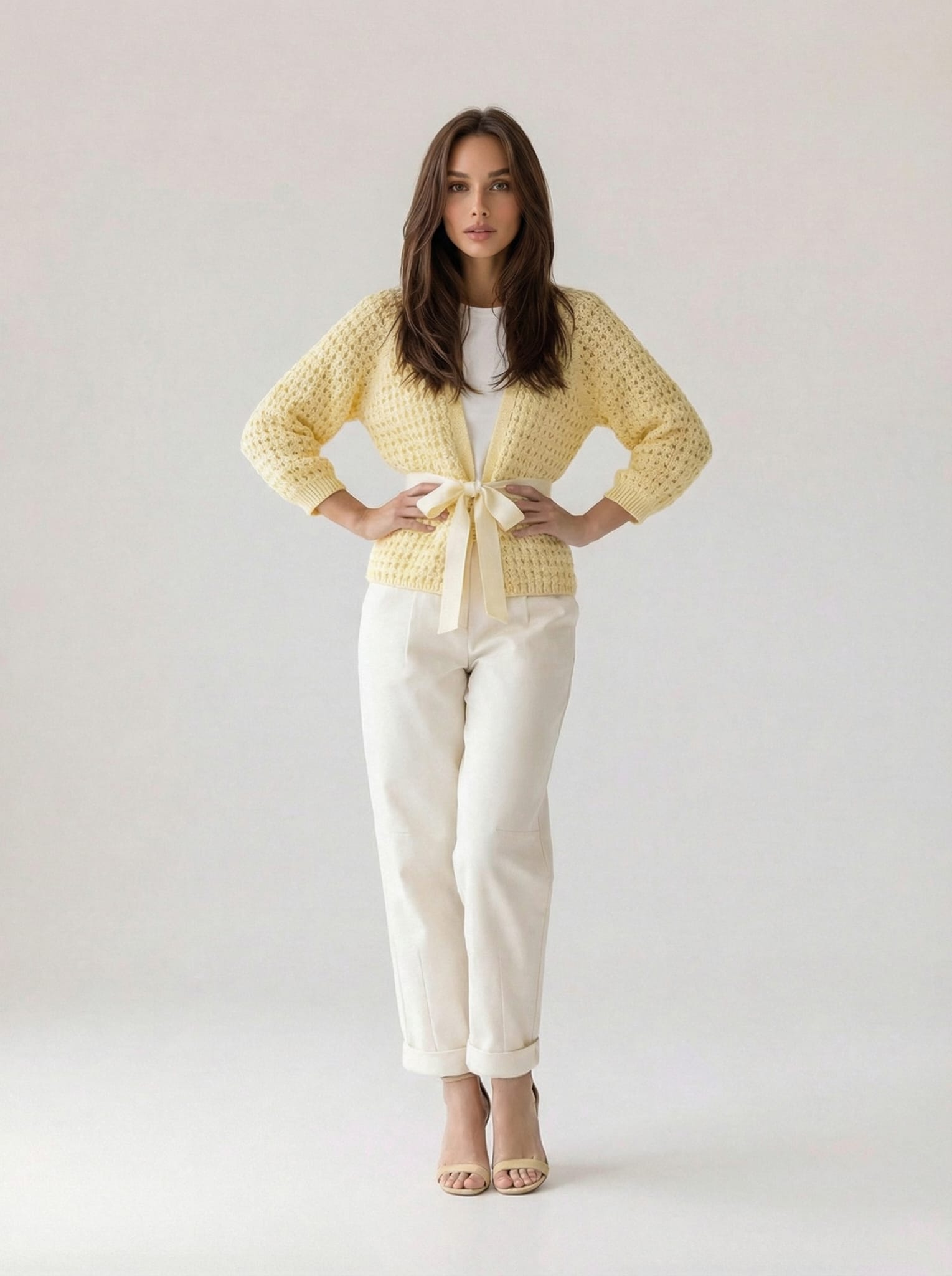 Cardigan Elara traforato con cintura- Giallo donna