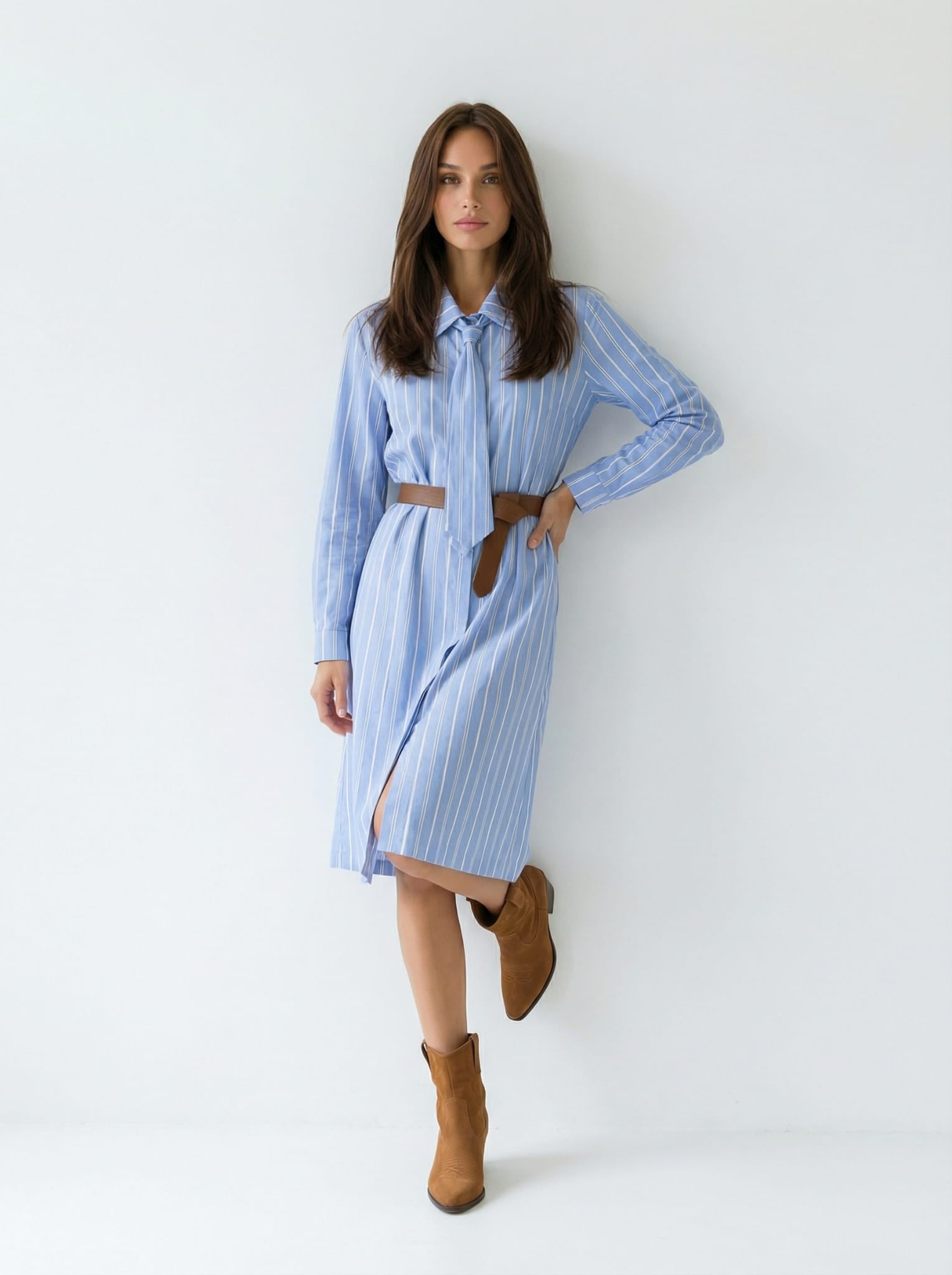 Abito chemisier Beatrice - Azzurro riga larga donna