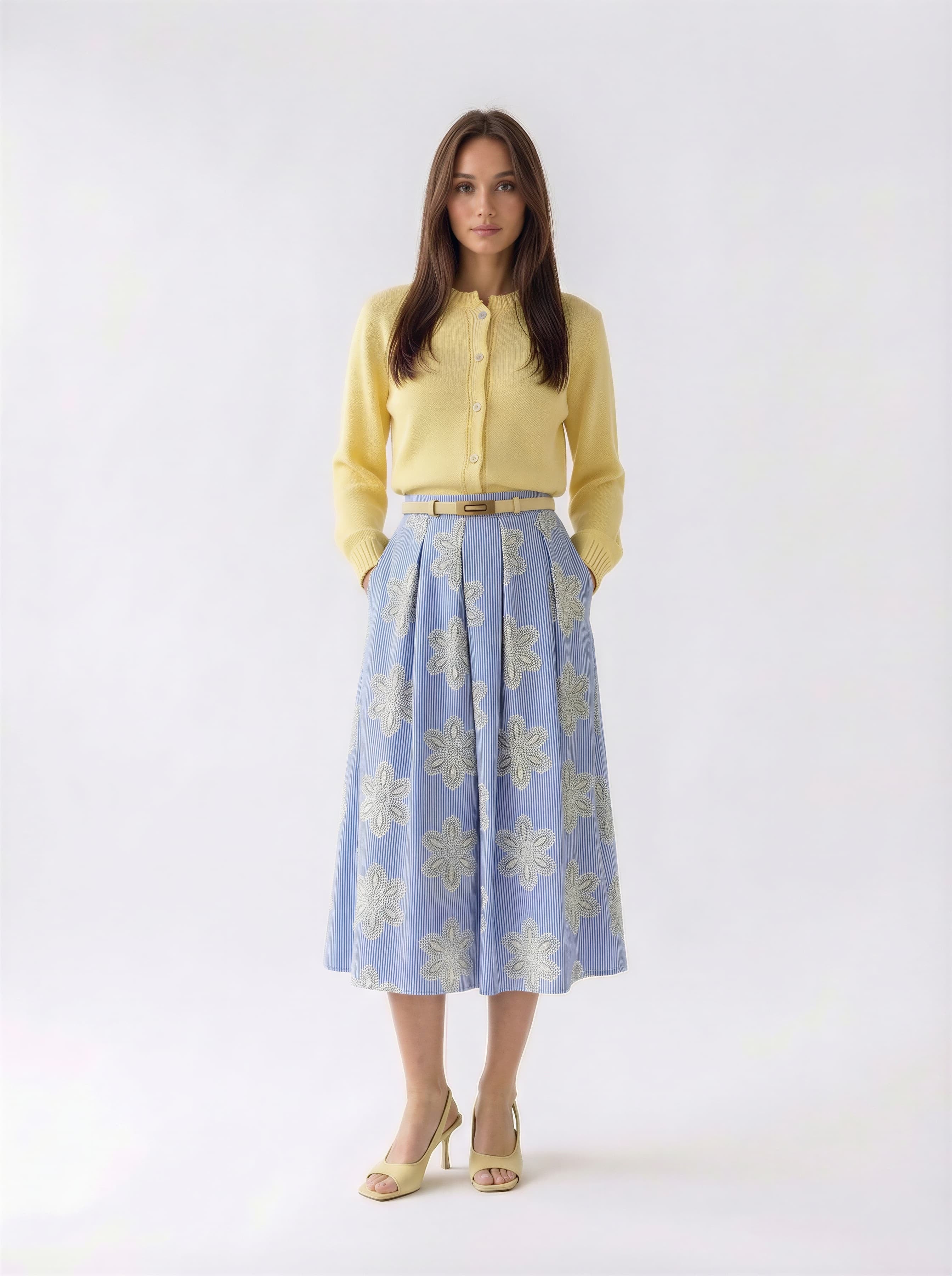 Cardigan Adele girocollo con bottoni – Giallo donna