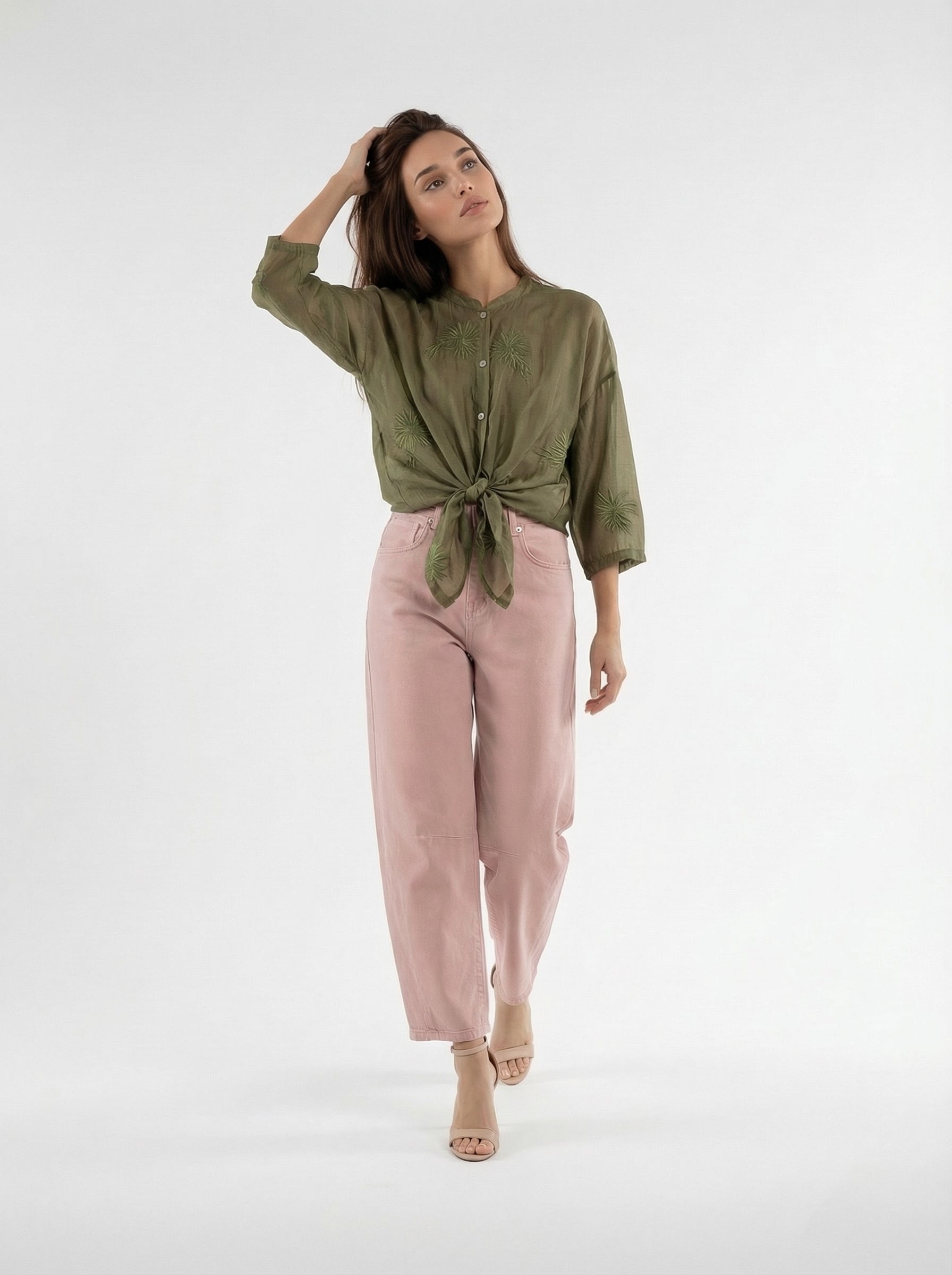 Camicia Nayla fluida con nodo – verde militare donna