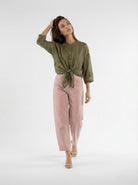 Camicia Nayla fluida con nodo – verde militare donna