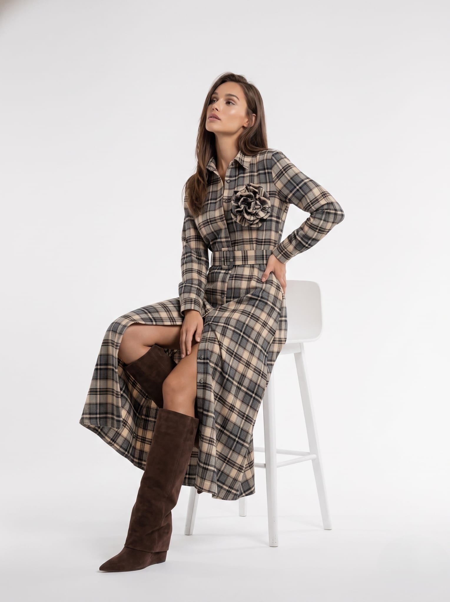 Chemisier Ottavia - Check Beige Abito donna