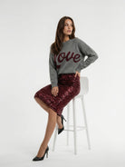 Gonna Peonia- paillettes Bordeaux donna