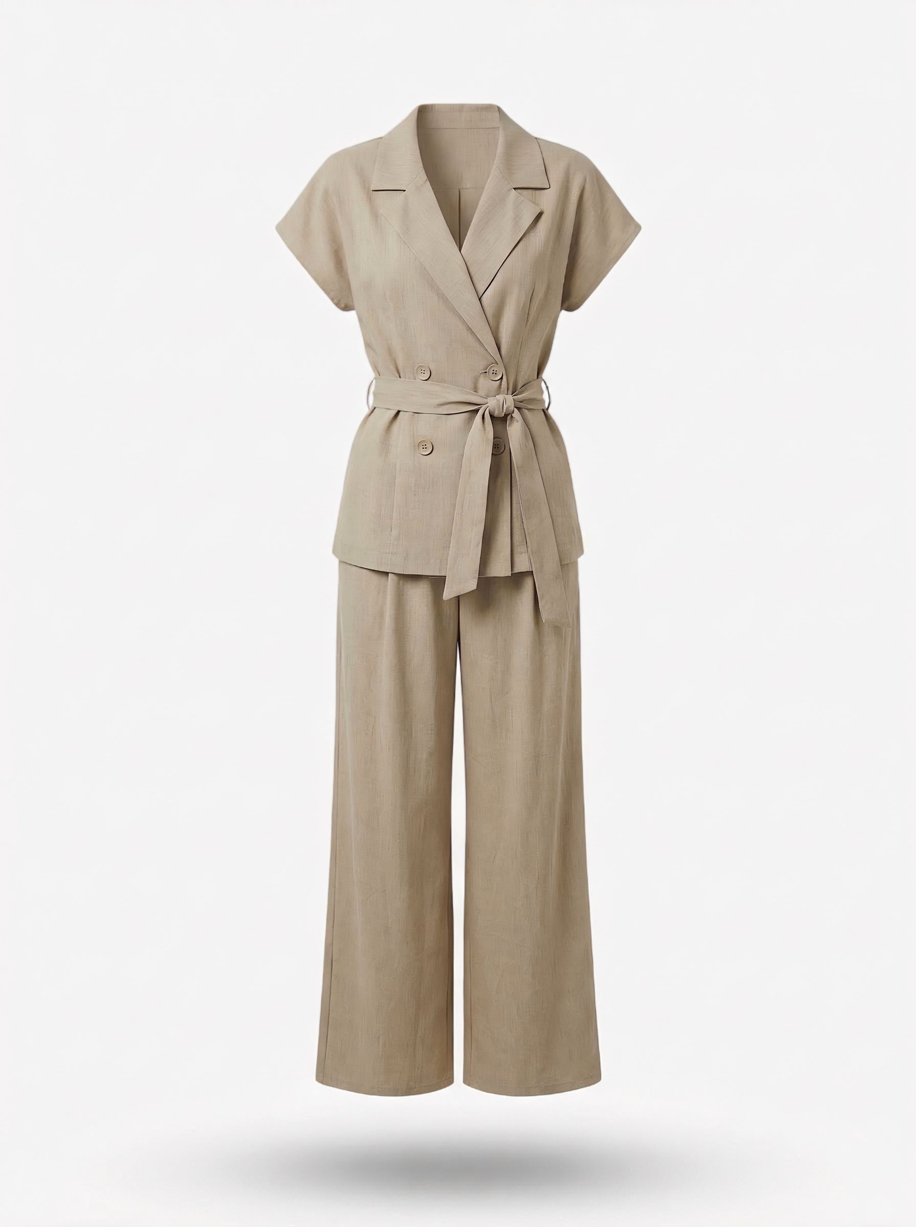 Coordinato Filet blazer doppiopetto e pantalone palazzo - sabbia donna