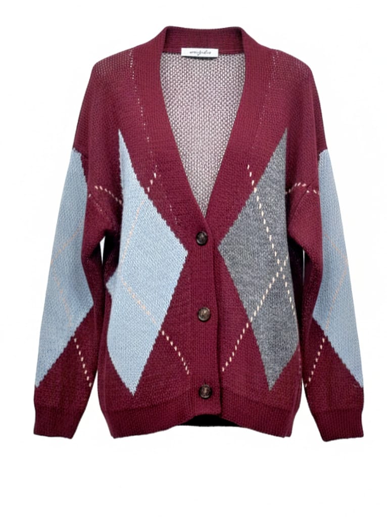 Amira – Cardigan caldo in lana Bordeaux donna