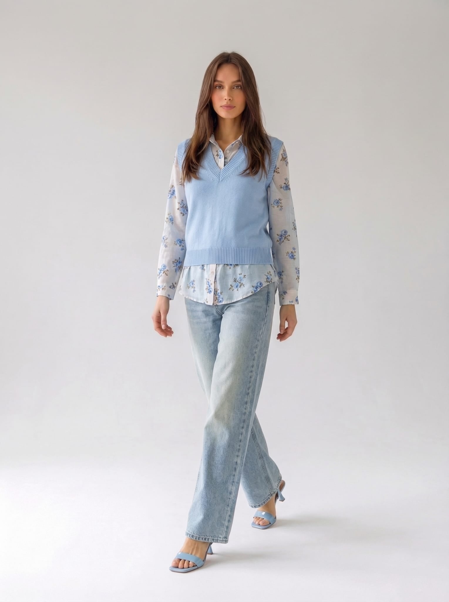 Gilet Olivia scollo a V – Azzurro donna