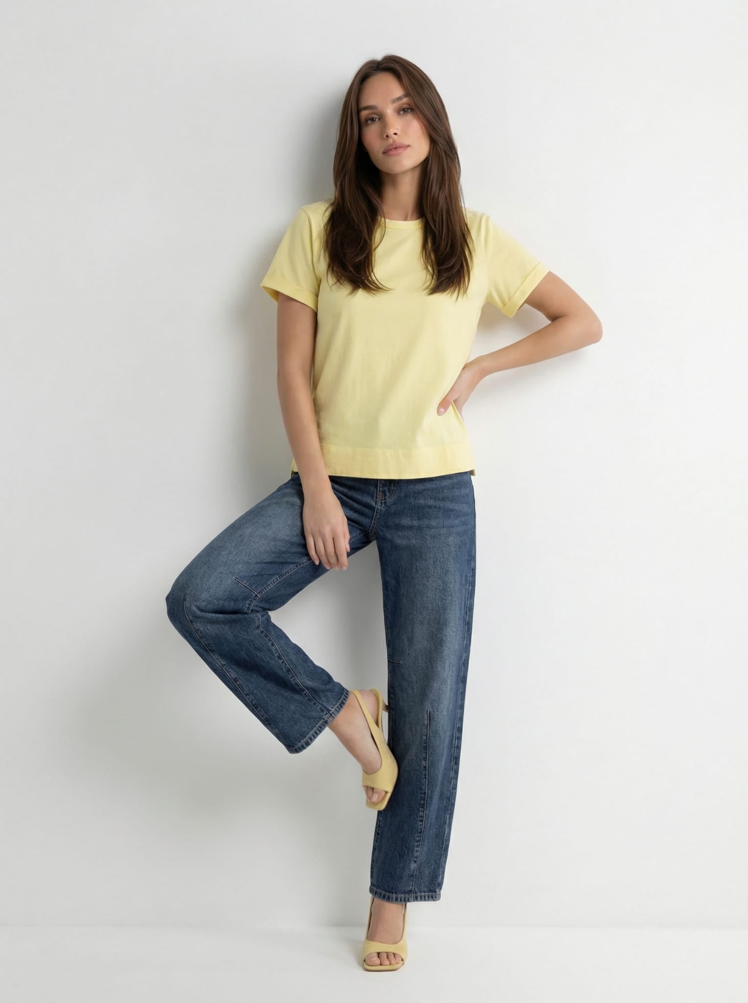 T-shirt Nina basica in cotone stretch – Giallo donna