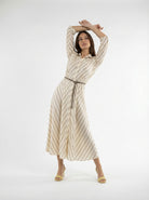 Abito Livia chemisier a righe con cintura - giallo burro donna