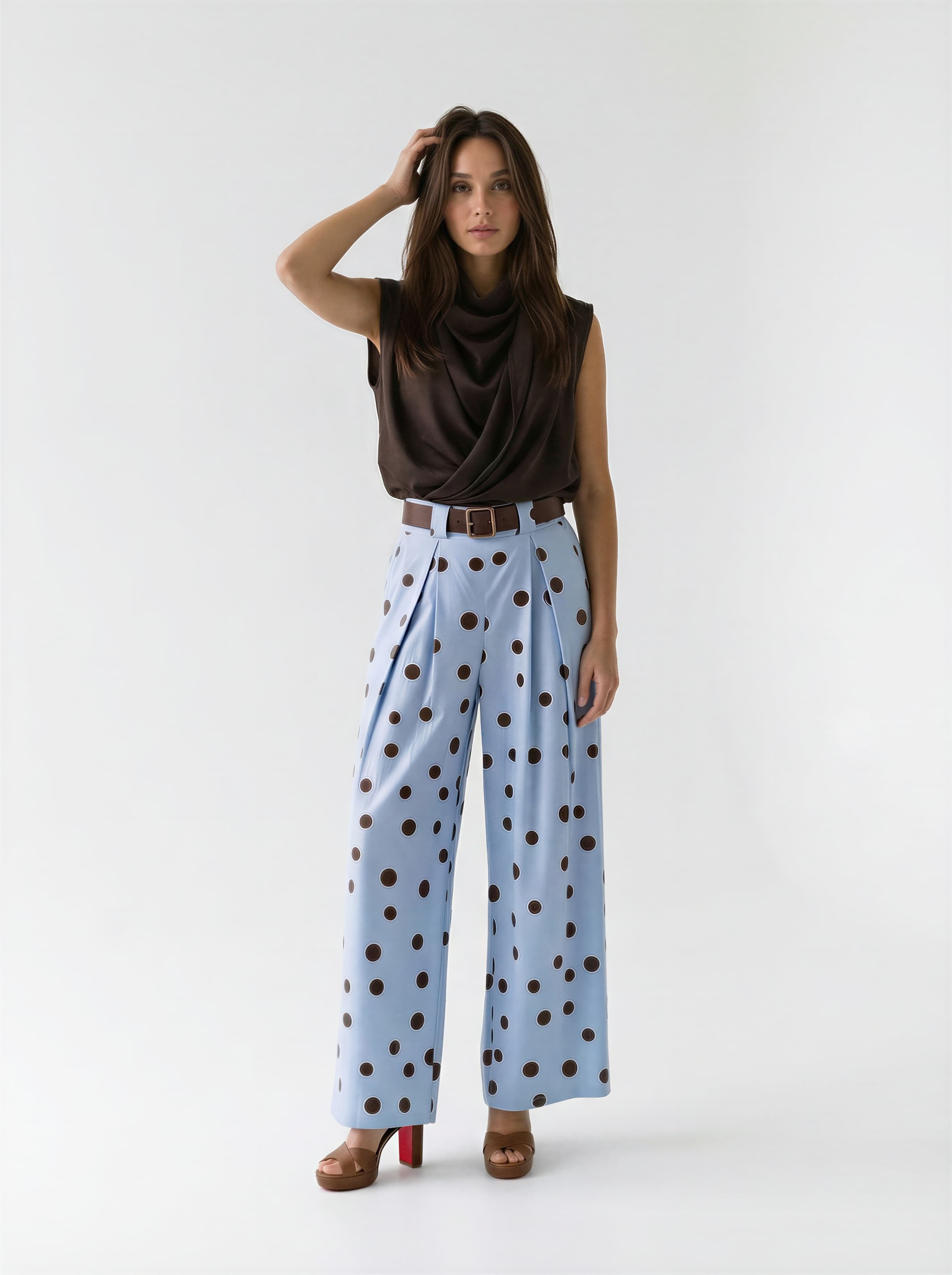 Pantalone Palazzo Zirel - Azzurro pois marrone donna