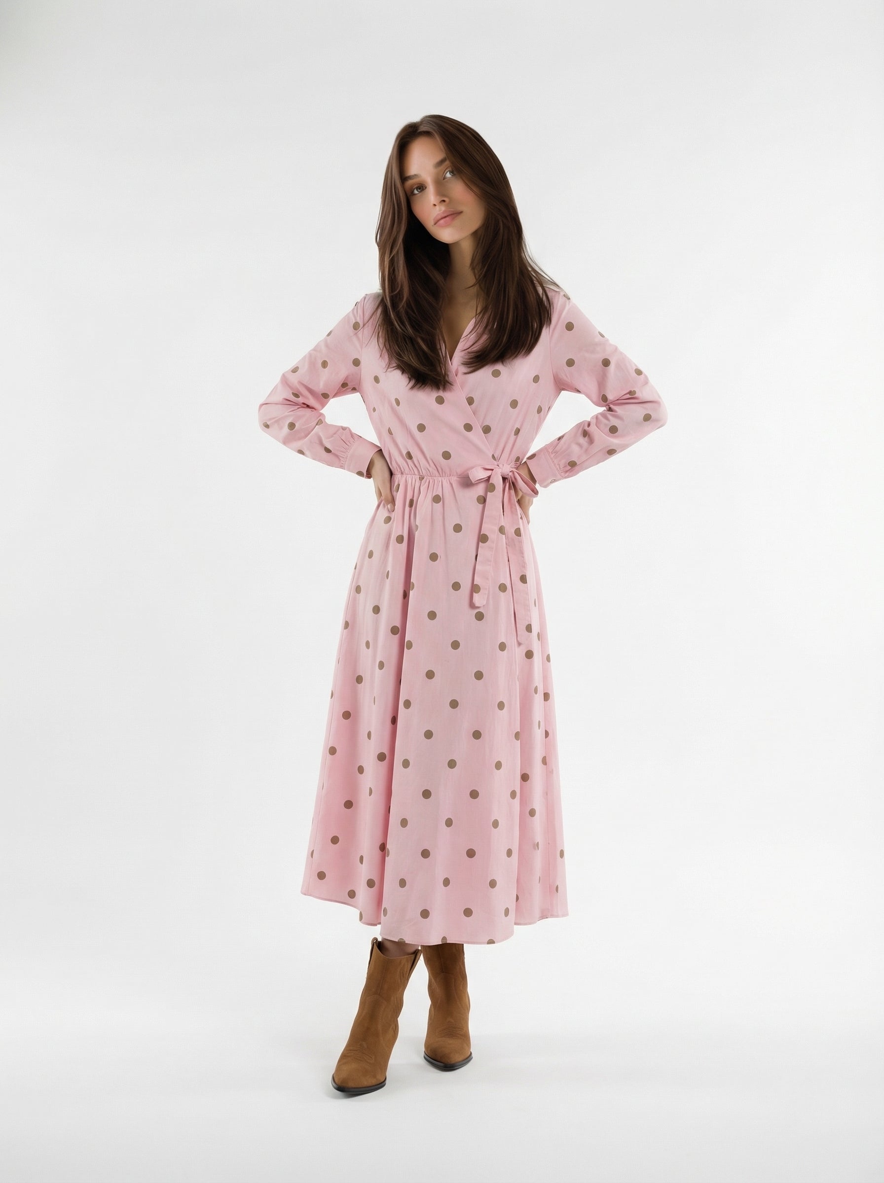 Abito Alba a pois con chiusura kimono – rosa donna