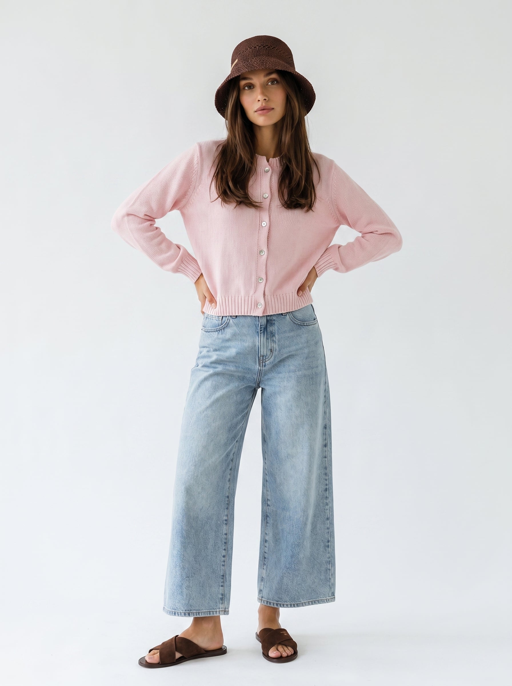 Cardigan Adele girocollo con bottoni – Rosa donna
