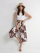 Pantalone Marbella - fantasia foliage bordeaux e beige donna