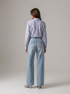 Camicia Liri - Azzurro fantasia fiori rosa donna