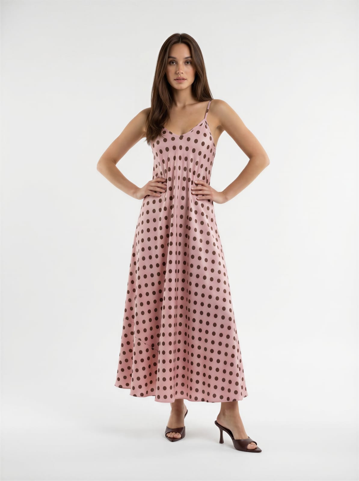 Abito Selene - Rosa cipria pois marrone donna