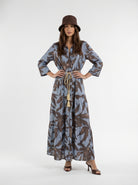 Abito Florelle chemisier in mussola - Azzurro marrone donna