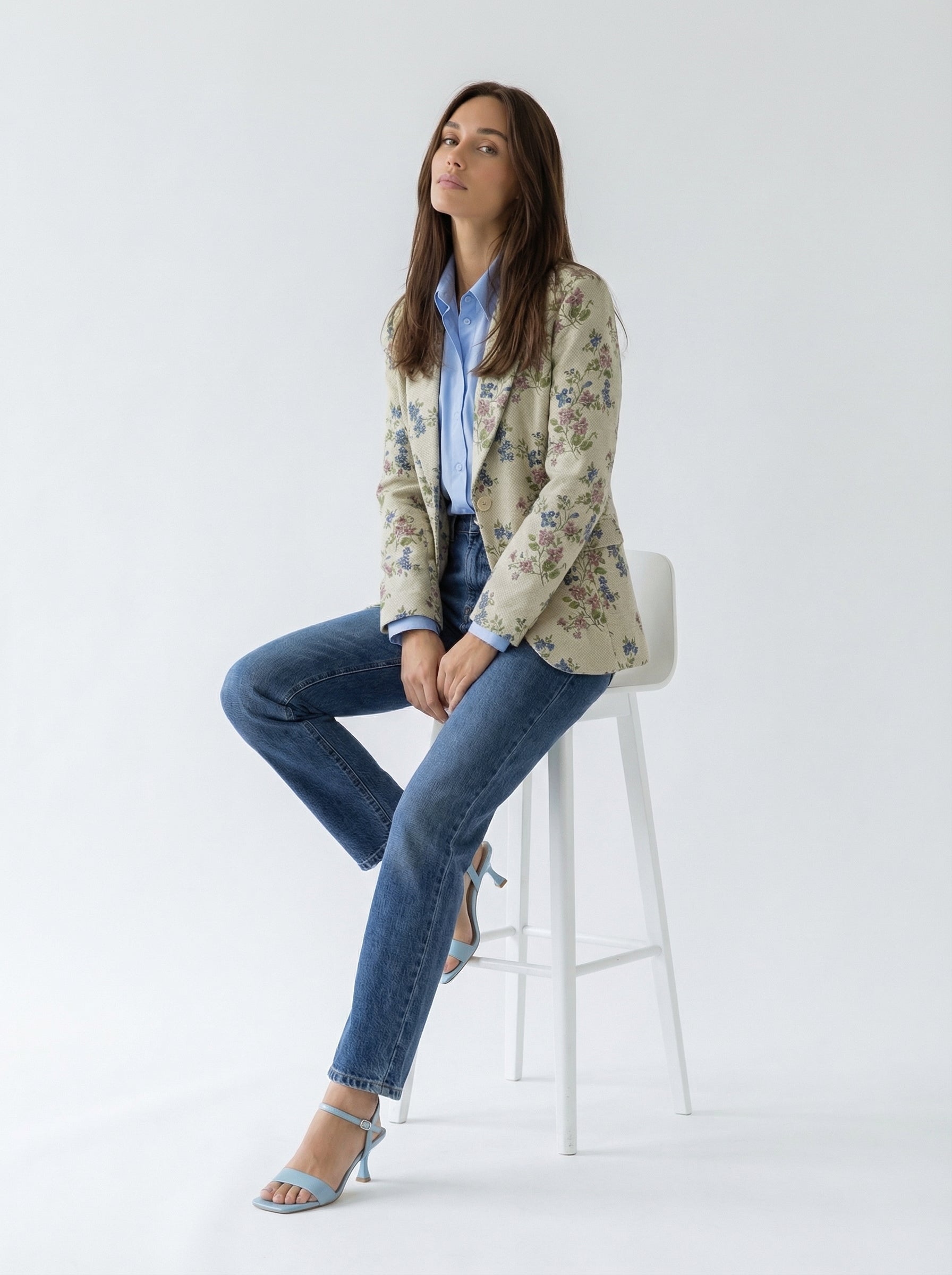 Giacca Vittoria monopetto fantasia -blu donna