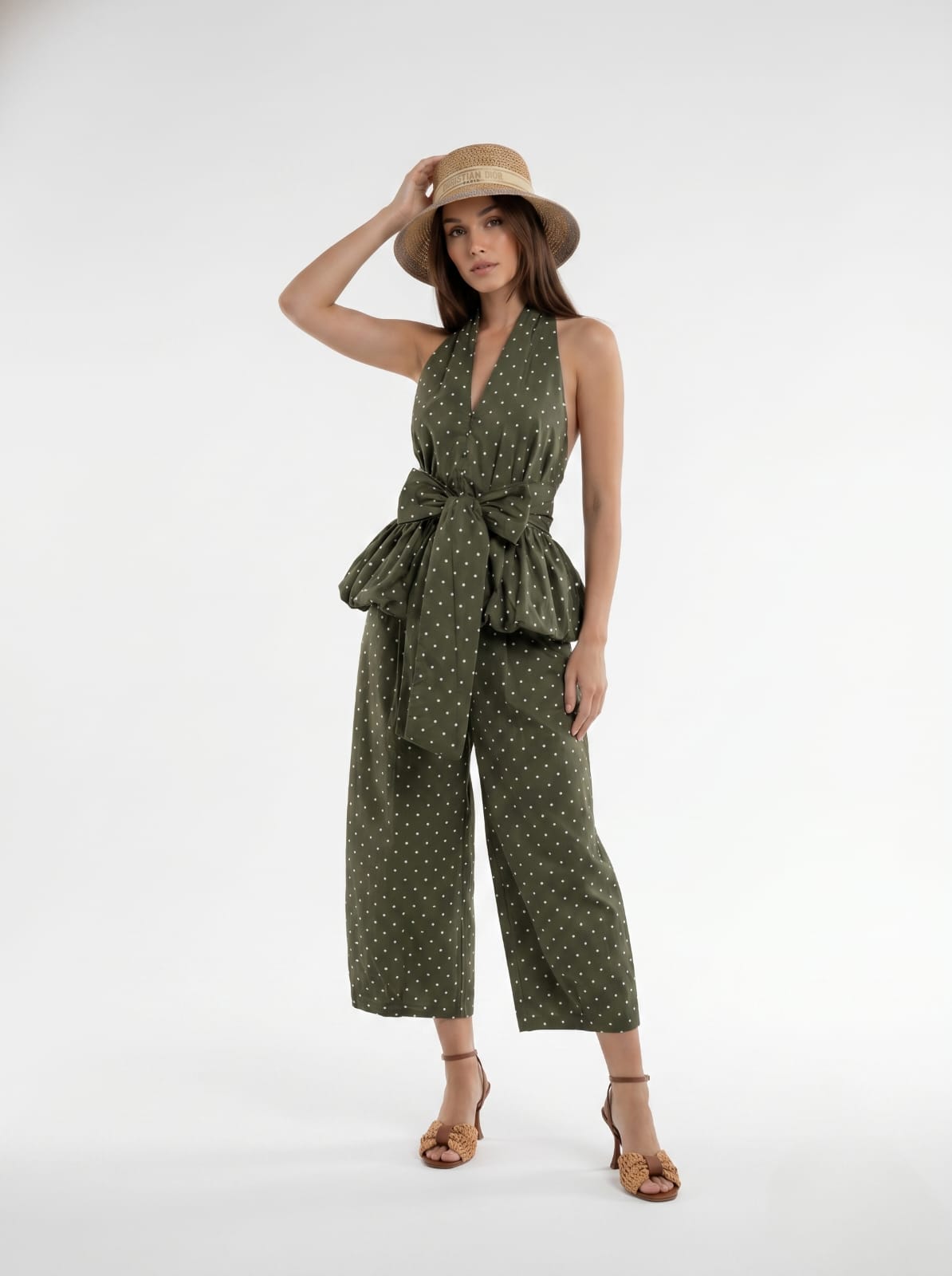 Top Audrey - Verde pois bianco donna