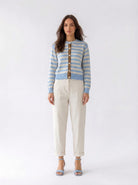 Cardigan Luma a righe con bottoni e profili - azzurro donna