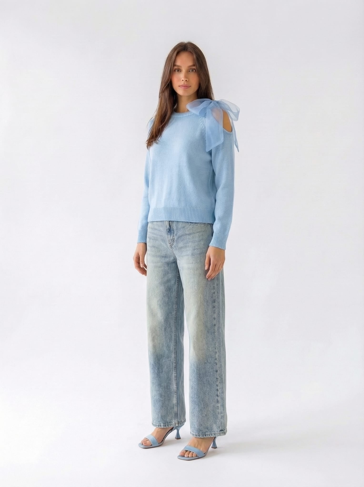 Pull Nives con fiocco in organza - Azzurro donna