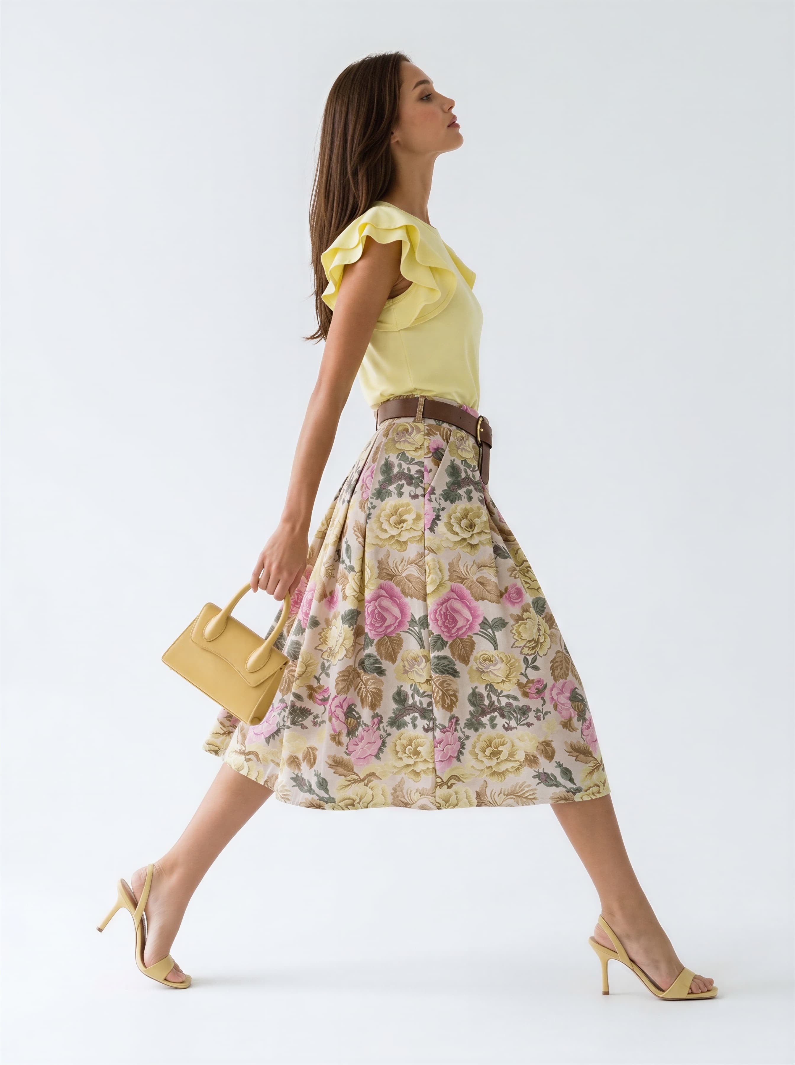 Gonna Delia midi in cotone a fiori – Giallo donna