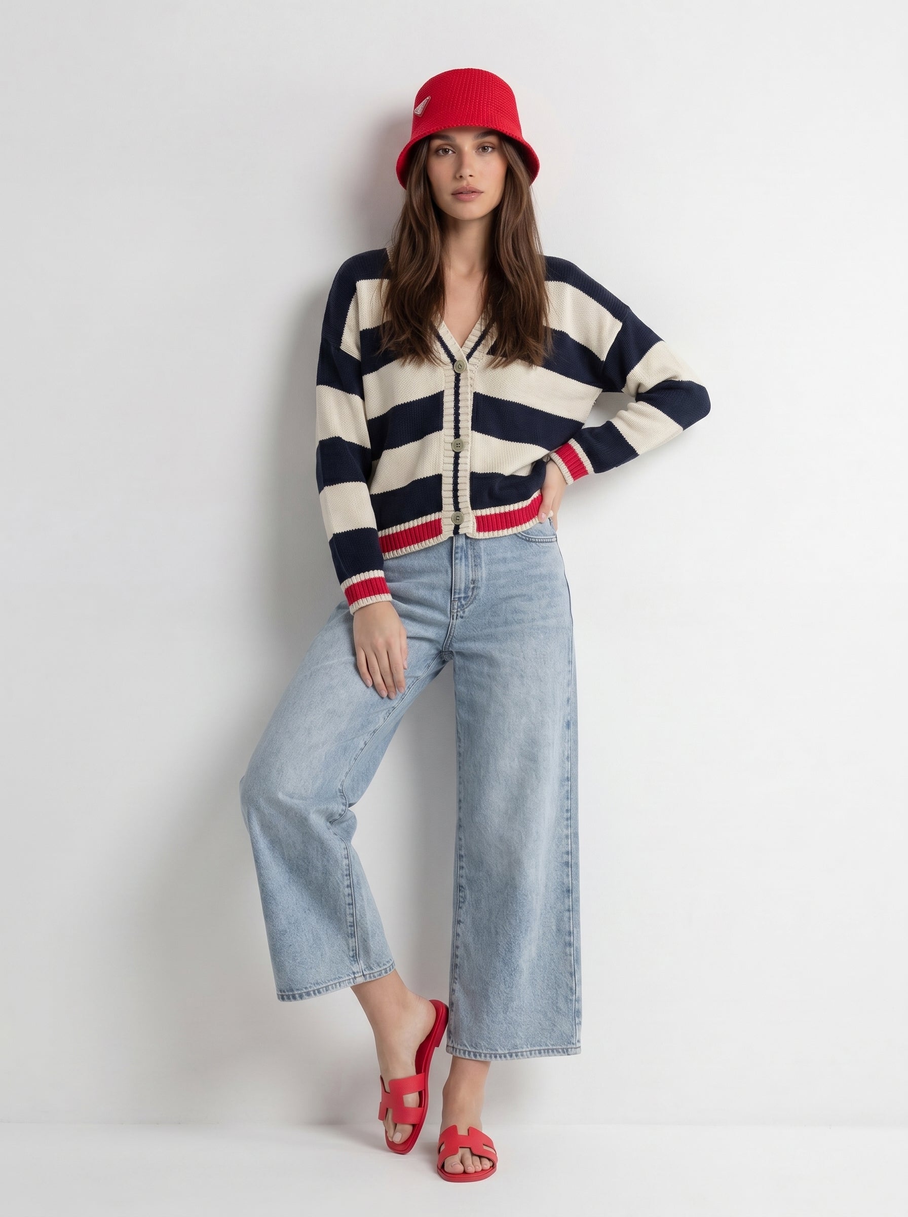 Cardigan Soleil - Rigato blu e panna donna